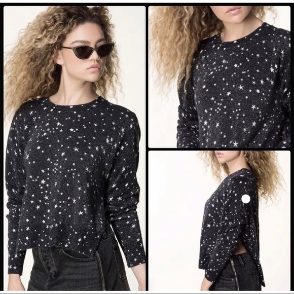 27 Miles Malibu Womens Sz S 100% CASHMERE Black Metallic Star Dipper Sweater - Picture 1 of 11